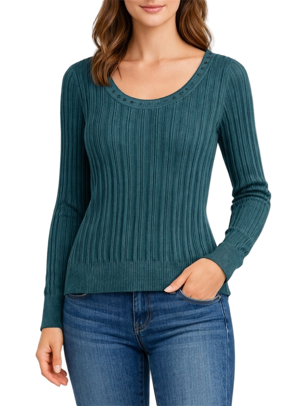 Mudd Teal Patterned long sleeve sweater
